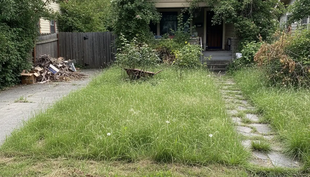 Before and after professional lawn maintenance showcasing lush residential yard in Spokane, WA