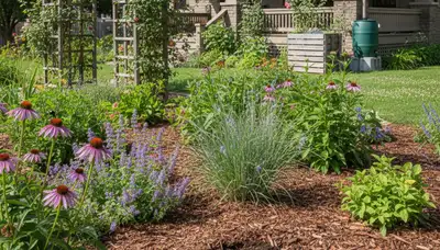 Organic landscape beds with natural mulch and native plants in Spokane, WA by Chop Chop Landscaping