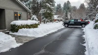 Cleared residential driveway after professional snow removal by Chop Chop Landscaping in Spokane, WA