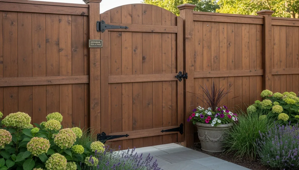 Custom gate fence installation with matching design and hardware by Chop Chop Landscaping in Spokane, WA