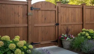 Custom gate fence installation with matching design and hardware by Chop Chop Landscaping in Spokane, WA