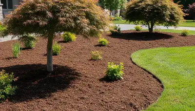 Fresh mulch installation with clean landscape edges by Chop Chop Landscaping in Spokane, WA