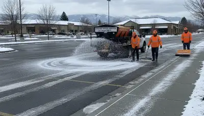 Professional de-icing and salt application on pavement for winter safety in Spokane, WA