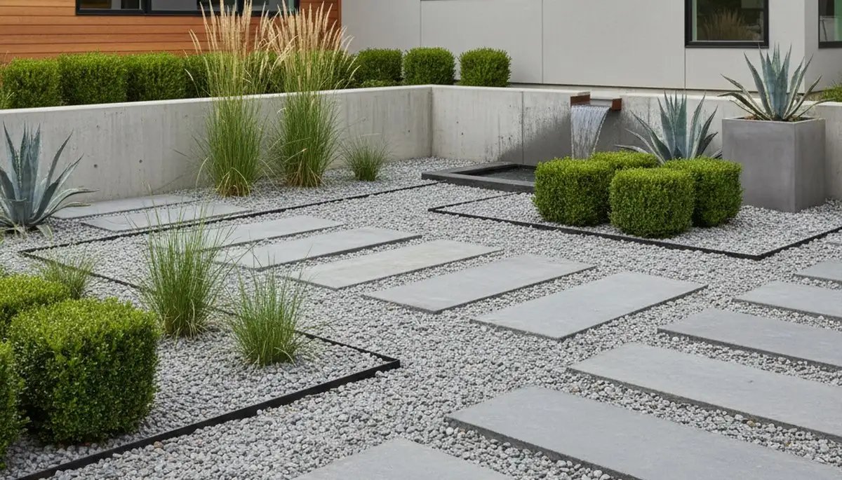 Modern pea gravel minimalist landscape design in Spokane, WA by Chop Chop Landscaping