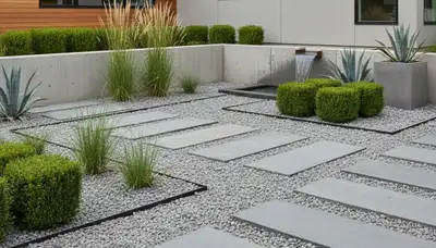 Modern pea gravel minimalist landscape design in Spokane, WA by Chop Chop Landscaping