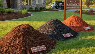 Brown, black, and red mulch options displayed for Spokane, WA landscaping by Chop Chop Landscaping