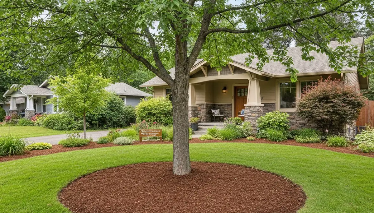 Professional circular mulch ring around tree base in Spokane WA by Chop Chop Landscaping
