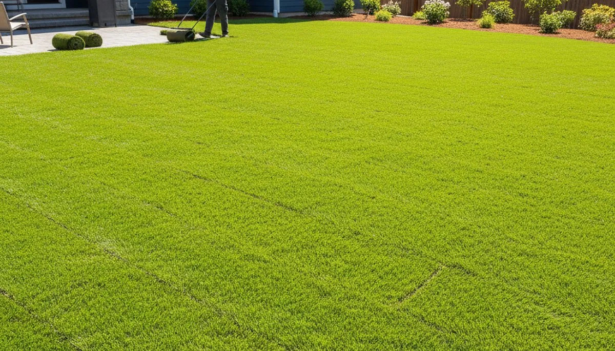 Freshly installed green sod lawn by Chop Chop Landscaping in Spokane, WA showcasing professional turf results